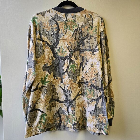 Vintage 80s Predator Camouflage Long Sleeve Shirt XL Cotton Bark  Oak Leaf Patte - Picture 2 of 11
